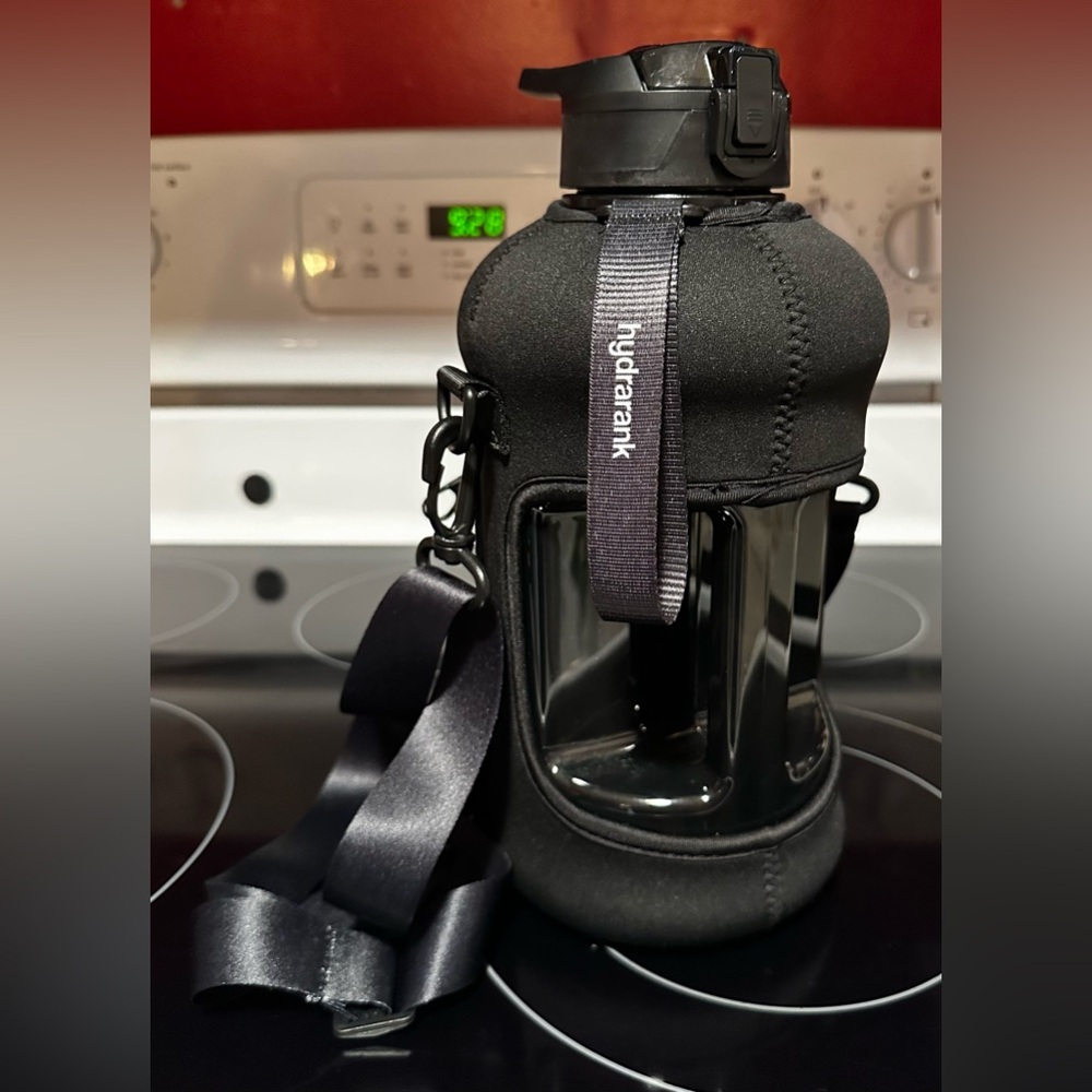 Hydrarank Secure Sleeve Encased Water Bottle Jug Abyss Black Handle Strap Pocket